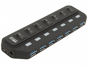 Концентратор USB 3.0 Orient 7 Port BC-316 c внешним БП (5V, 3A), выключатели на каждый порт, черный 