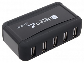 Концентратор USB 2.0 Orient KE-700NP/N (7 Port, c БП 1xUSB (5V, 2A), подставка для вертикальной установки, цвет черный)