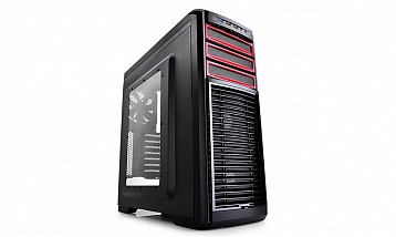 Корпус Deepcool KENDOMEN RD , ATX, без БП, черно-красный, боковое окно, 1x USB 3.0, 2x USB 2.0, 5х 12см вентиляторов, реобас.