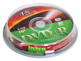 Диски DVD+R 4.7Gb VS 16х  10 шт  Cake Box