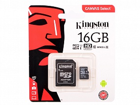 Карта памяти MicroSDHC 16GB Kingston Canvas Select 80R CL10 UHS-ISP c адаптером SDCS/16GB