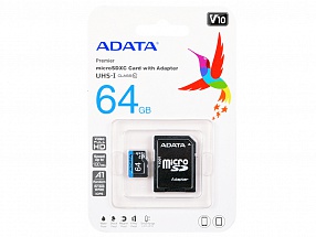 Карта памяти 64GB Adata Premier MicroSDXC UHS-I A1 Class 10 85/25 MB/s с адаптером