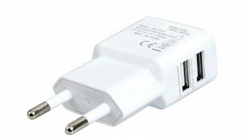 Зарядное устройство/адаптер питания USB от эл.сети Orient PU-2402, два выхода USB, 5В / 2.1A, белый 