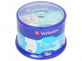 Диски CD-R 80 Verbatim 52x DL+ CB/50 Full Ink Print ID 43438/43309 