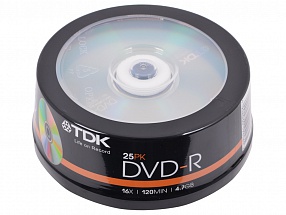 Диски DVD-R 4.7Gb TDK 16x  25 шт  Cake Box