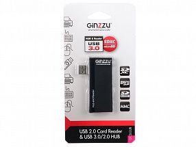 Картридер универсальный Ginzzu GR-561UB USB 2.0, SD/SDXC/SDHC/MMC, 2 слота - microSDXC/SDXC/SDHS + порт USB 3.0 + порт USB 2.0, микроUSB порт для доп.