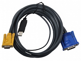 Шнур, мон+клав+мышь USB, SPHD15= HD DB15+USB A-Тип, Male-2xMale,  8+4 проводов, опрессованный,   3 метр., черный, (с поддержкой KVM PS/2) (2L-5203UP) 