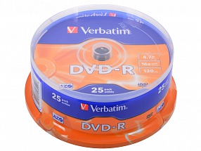 Диски DVD-R 4.7Gb Verbatim 16х  25 шт  Cake Box   43522 