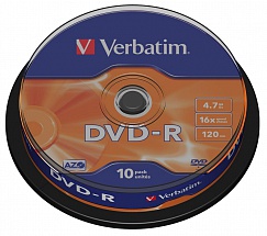 Диски DVD-R 4.7Gb Verbatim 16х  10 шт  Cake Box   43523 