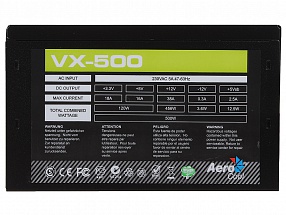 Блок питания Aerocool 500W Retail VX-500 [снят с производства] , ATX v2.3, fan 12cm, 1x PCI-E [6-Pin], 3x SATA, 3x MOLEX, 1x FDD