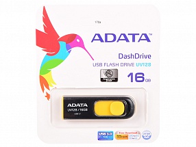 Внешний накопитель 16GB USB Drive ADATA USB 3.1 UV128 черно-желтая выдвижная AUV128-16G-RBY