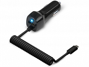 Универсальное зарядное устройство Jet.A от прикуривателя 12В-24В UC-S15 (1 USB-порт, 2.1А, встроенный кабель micro USB) Цвет - чёрный