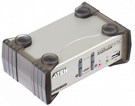 Переключатель KVM ATEN (CS1732B-A7-G/CS1732B-E) KVM+Audio+USB 2.0,  1 user USB+VGA =   2 cpu PS2/USB+VGA, со шнурами USB 2х1.2м., 2048x1536, настол., 
