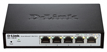 Коммутатор D-Link DGS-1100-05/A1A/B1A Настраиваемый компактный коммутатор EasySmart с 5 портами 10/100/1000Base-T