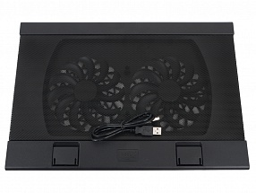 Теплоотводящая подставка под ноутбук DeepCool WIND PAL FS BLACK (до 15.6",Супертонкий 2,4см, 2хUSB, 2x140мм вентилятор, регулятор скор-ти, черный)