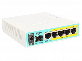 Маршрутизатор MikroTik RB960PGS hEX PoE  with 800MHz CPU, 128MB RAM, 5x Gigabit LAN (four with PoE out), USB, RouterOS L4, plastic case and PSU