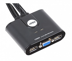 Переключатель KVM ATEN USB+VGA =  2 cpu USB+VGA, 2048x1536, настол., исп.стандарт.шнуры, без OSD (CS22U-A7|)