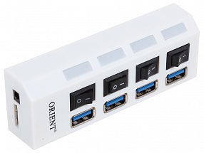 Концентратор USB 3.0 Orient BC-307 (4 Port, выключатели на каждый порт, цвет белый)