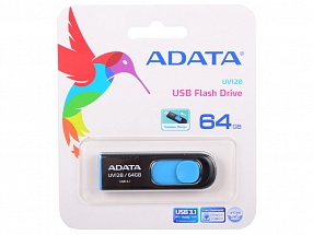 Внешний накопитель 64GB USB Drive ADATA USB 3.1 UV128 черно-синяя выдвижная AUV128-64G-RBE