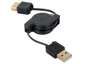 Кабель-рулетка USB 2.0 AM/AF 0.75 м Konoos, зол.разъемы, черный KCR-USB2-AMAF-0.75