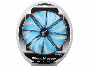 Вентилятор Aerocool Silent Master 20см "Blue LED" (синяя подсветка), 3+4 pin, 76 CFM, 800+-200 RPM, 18 dBA