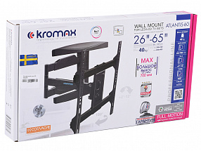 Кронштейн Kromax ATLANTIS-65 black, настенный,  для TV 40"-90", max 45 кг, 4 ст св., нак. ±12°, пов. 180°, от ст. 60-500 мм, max VESA 800x400 мм. 