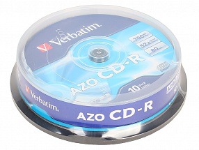 Диски CD-R 80min 700Mb Verbatim  52x  10 шт  Cake Box  Crystal AZO, DL  <43429> 
