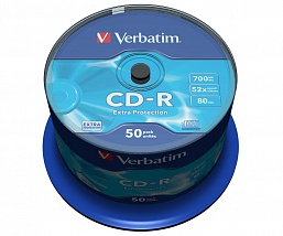 Диски CD-R 80min 700Mb Verbatim  52x  50 шт  Cake Box   43351\43711 