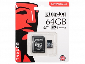 Карта памяти MicroSDXC 64GB Kingston Canvas Select 80R CL10 UHS-ISP с адаптером (SDCS/64GB)