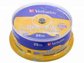Диски DVD+RW 4.7Gb Verbatim 4x  25 шт  Cake Box   43489 