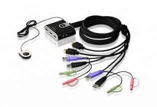 Переключатель KVM ATEN CS692-AT KVM+Audio, 1 user USB+HDMI - 2 cpu USB+HDMI, со встр.шнурами USB+Audio 2x1.2м, 1920x1200, настол., исп.стандарт.шнуры, без OSD, некаскад.