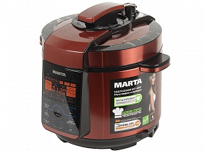 Мультиварка MARTA MT-4310 черный/красный 900Вт, работа под давлением и без, сталь, толстостенная чаша 5 л, Greblon С3+ трехслойное полимер-керамическо