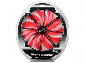 Вентилятор Aerocool Silent Master 20см "Red LED" (красная подсветка), 3+4 pin, 76 CFM, 800+-200 RPM, 18 dBA