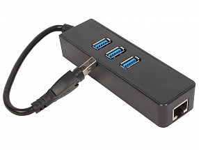 Концентратор USB 3.0 ORIENT JK-340, USB 3.0 HUB 3 Ports + Gigabit Ethernet Adapter, RJ45 10/100/1000 Мбит/с, черный