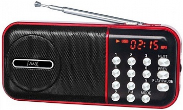 Радиоприемник MAX MR-321 Red/Black micro SD / USB, AM/FM приёмник, LCD экран, воспроизведение до 6 часов, 5 Вт, встроенный сабвуфер