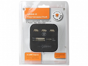 Концентратор USB 2.0 Konoos UK-29 (3 порта + 4 разъема для карт памяти (SD/miniSD/MMC/MicroSD/MS)