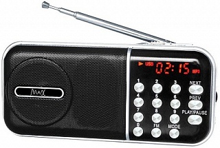 Радиоприемник MAX MR-321 Silver/Black micro SD / USB, AM/FM приёмник, LCD экран, воспроизведение до 6 часов, 5 Вт, встроенный сабвуфер            