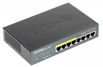 Коммутатор D-Link DGS-1008P/C1B/D1A Неуправляемый коммутатор с 8 портами 10/100/1000Base-T (4 порта с поддержкой PoE 802.3af/802.3at (30 Вт), PoE-бюдж