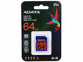 Карта памяти 64GB  ADATA Premier Pro SDXC UHS-I U3 Class 10 (V30G) 95/90MB/s