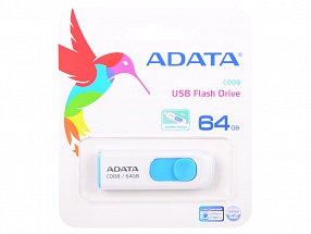 Внешний накопитель 64GB USB Drive ADATA USB 2.0 C008 бело-синяя выдвижная AC008-64G-RWE 