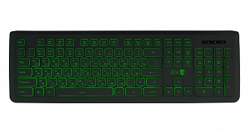 Проводная слим-клавиатура Jet.A SlimLine K20 LED с классической раскладкой и зелёной светодиодной подсветкой, 105 клавиш, USB, чёрная