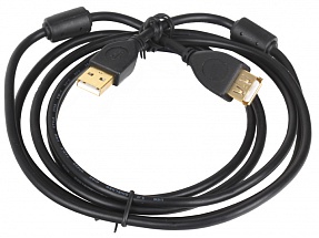 Кабель удлинитель USB 2.0 AM - AF 1.8м Konoos Проф., зол. разъемы., феррит. кольца, черный KC-USB2-AMAF-1.8