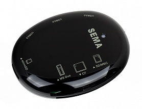 Картридер <All-in-1> USB 2.0 (external) Sema, Black (SFD-321F/Q2B) + 3 USB порта