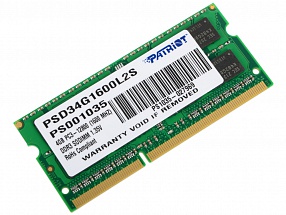Память SO-DIMM DDR3 4Gb (pc-12800) 1600MHz 1.35V Patriot PSD34G1600L2S