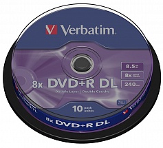 Диски DVD+R 8.5Gb Verbatim 8x  10 шт  Cake box  Dual Layer   43666 