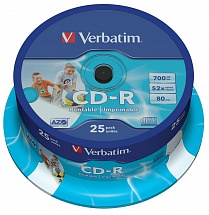 Диски CD-R 80min 700Mb Verbatim  52x  25 шт  Cake Box  DL, Printable   43439 