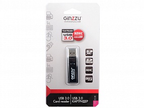 Картридер Ginzzu GR-311B с интерфейсом USB 3.0, SD/SDXC/SDHC/MMC microSD/SDXC/SDHС, черный, блистер