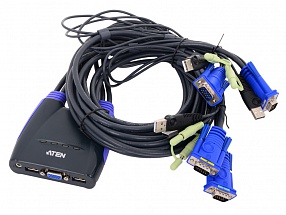 Переключатель KVM ATEN (CS64UZ-AT) KVM+Audio,  1 user USB+VGA =>  4 cpu USB+VGA, со встр.шнурами USB 4x1.2м., 2048x1536, настол., исп.стандарт.шнуры, 