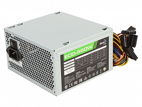Блок питания Aerocool 550W Retail ECO-550W ATX v2.3 Haswell, fan 12cm, 400mm cable, power cord, 20+4P, 12V 4+4P, 1x PCI-E 6+2P, 4x SATA, 3x PATA, 1x F