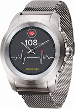 Гибридные смарт часы MyKronoz ZeTime Elite Regular миланский сетчатый браслет цвет матовое серебро, 44 мм